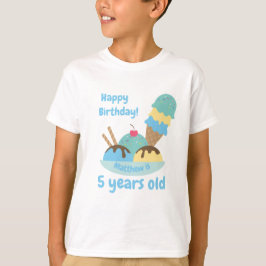 Niedlicher Blaue Retro Eiscreme Geburtstag T-Shirt