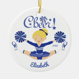 Niedlicher blauer Beifall-blonde Cheerleader Keramikornament
