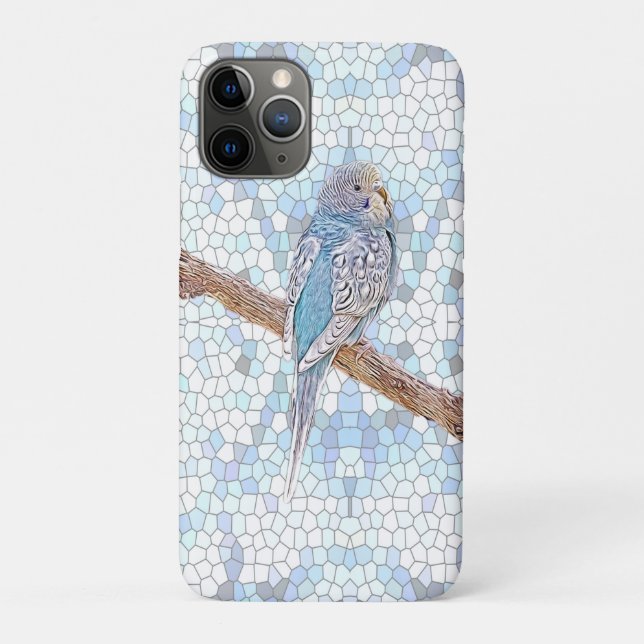 Niedlicher blauer Budgie auf Mosaikhintergrund Case-Mate iPhone Hülle (Rückseite)