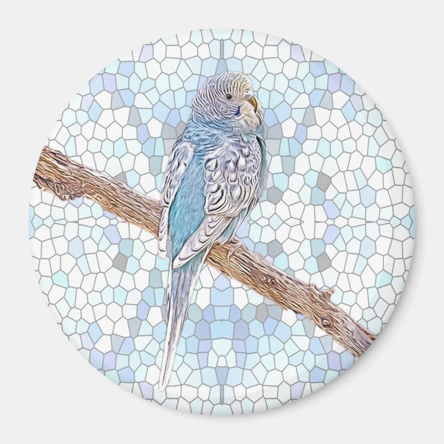 Niedlicher blauer Budgie auf Mosaikhintergrund Magnet (Vorne)