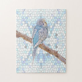 Niedlicher blauer Budgie auf Mosaikhintergrund Puzzle