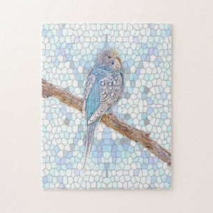 Niedlicher blauer Budgie auf Mosaikhintergrund Puzzle