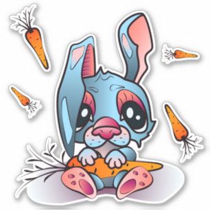 Niedlicher Blauer Bunny mit Carrots Grafik Design Aufkleber