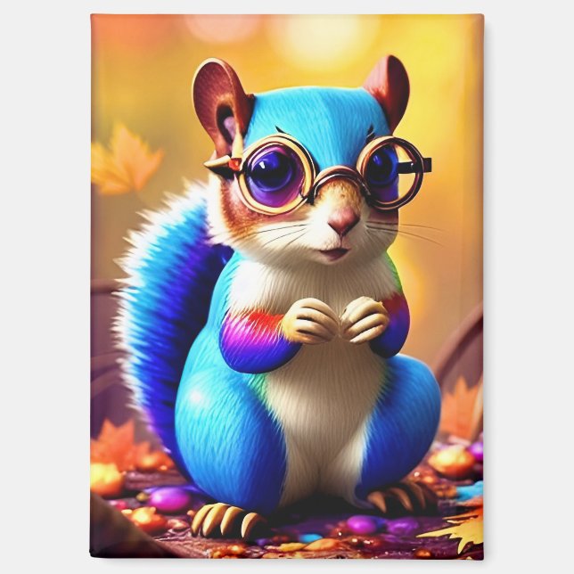 Niedlicher blauer Eichhörnchen mit Brille-56786 Magnet (Vorderseite)