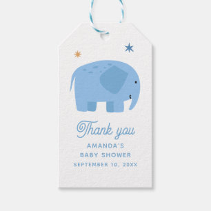 Niedlicher blauer Elefant. Babydusche danke Geschenkanhänger