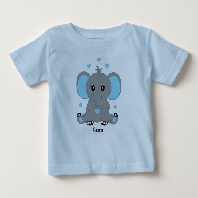 Niedlicher, blauer Elefant, handgezeichnet, Baby T-shirt (Vorderseite)