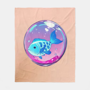 Niedlicher blauer Fisch in rosa Kristallkugel Fant Fleecedecke