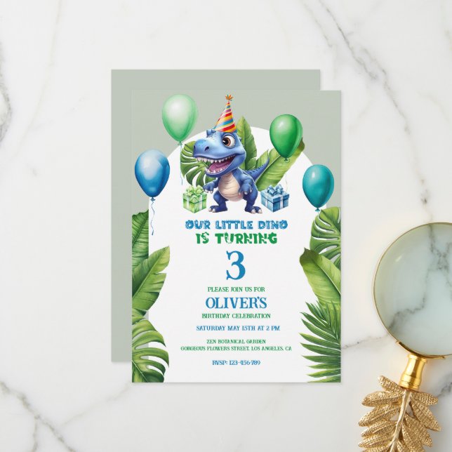 Niedlicher Blauer Geburtstag - tropischer Rahmen Dankeskarte (Vorderseite/Rückseite Beispiel)