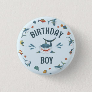 Niedlicher Blauer Hai Geburtstagsknopf Button