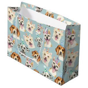 Niedlicher blauer Hundemusterwatercolor-Geburtstag Große Geschenktüte