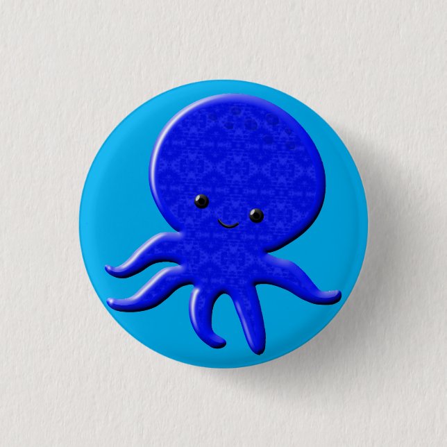 Niedlicher Blauer Kraken Button (Vorderseite)