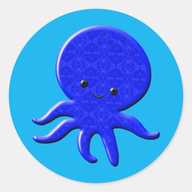 Niedlicher Blauer Kraken Runder Aufkleber (Vorderseite)