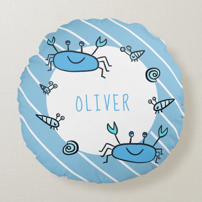 Niedlicher Blauer Krebs Rundes Kissen (Vorderseite)