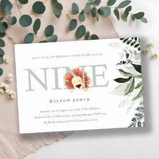 Niedlicher blauer Löwenfaden 9. Geburtstag Einladung