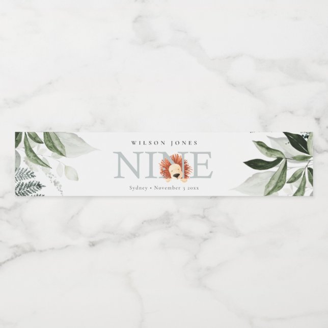 Niedlicher blauer Löwenfaden 9. Geburtstag Wasserflaschenetikett (Einzelnes Label)