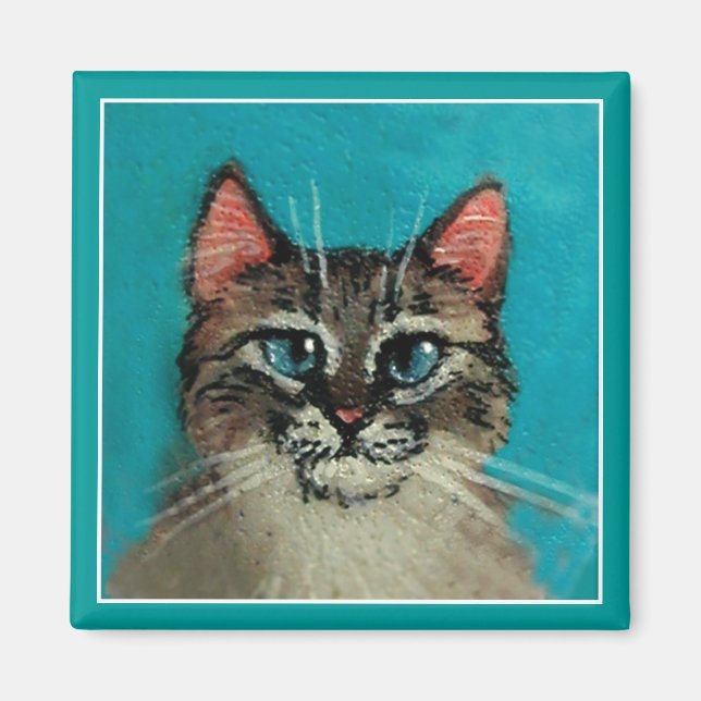 Niedlicher blauer mit Augen Katzenmagnet Magnet (Vorne)