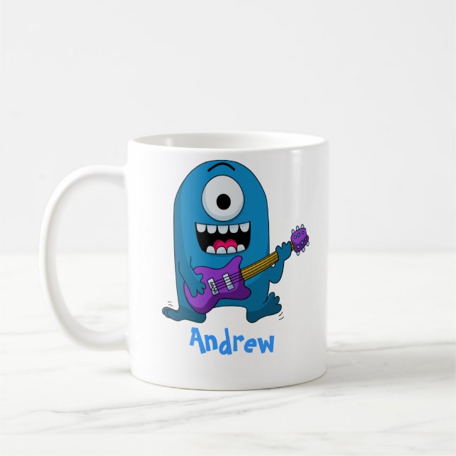 Niedlicher blauer Monster-Gitarrist Kaffeetasse (Links)