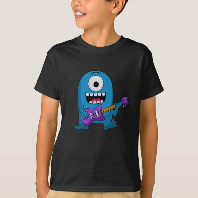 Niedlicher blauer Monster-Gitarrist T-Shirt (Vorderseite)