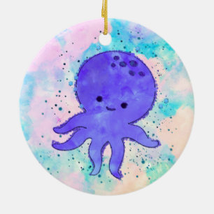 Niedlicher Blauer Oktopus Cartoon Wasserfarbe Keramik Ornament