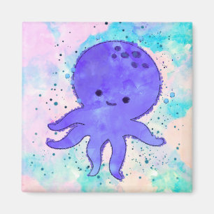 Niedlicher Blauer Oktopus Cartoon Wasserfarbe Magnet