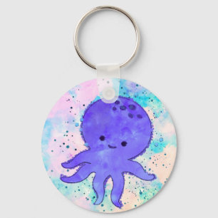 Niedlicher Blauer Oktopus Cartoon Wasserfarbe Schlüsselanhänger