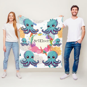 Niedlicher Blauer Oktopus Fleecedecke