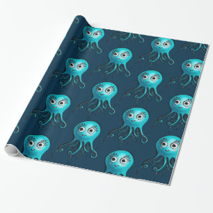Niedlicher Blauer Oktopus - Kawaii Cartoon Sea Tie Geschenkpapier
