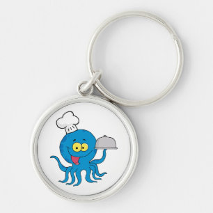 niedlicher blauer Oktopus-Koch mit Servierplatte Schlüsselanhänger