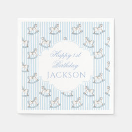 Niedlicher, blauer Pferdespielzeug mit Happy Gebur Serviette