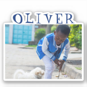 Niedlicher Blauer Rahmen Name und Foto Kids Aufkle Aufkleber