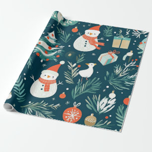 Niedlicher blauer Schneemann Winter Geschenk Geschenkpapier