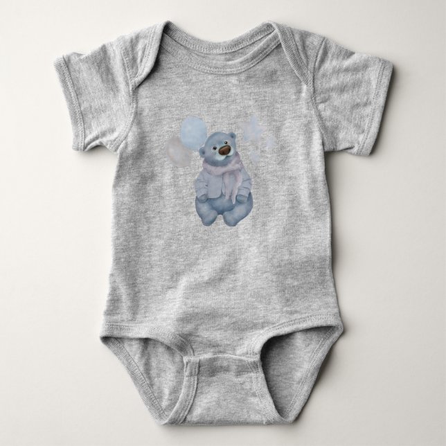 niedlicher blauer Teddybär mit Ballons Baby Strampler (Vorderseite)