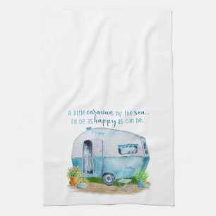 Niedlicher blauer Vintager Retro Camper-Wohnwagen Geschirrtuch