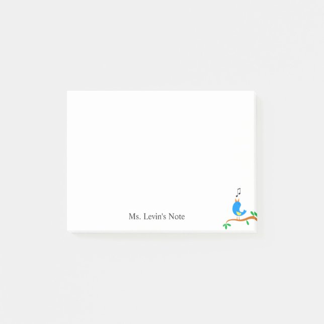 Niedlicher blauer Vogel auf Post-it Klebezettel (Vorderseite)