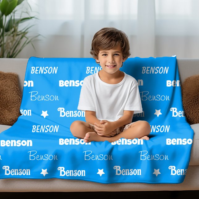 Niedlicher blauer Wiederholname personalisiert Fleecedecke (Von Creator hochgeladen)