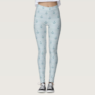 Niedlicher Blaugestreifter Anchor Segelschiff Legg Leggings