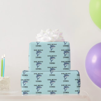 Niedlicher Blauhai personalisiert Geschenkpapier