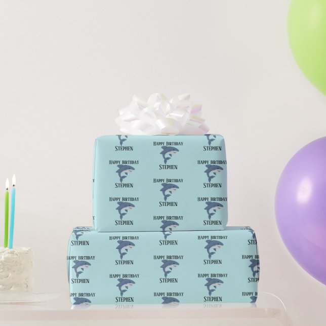 Niedlicher Blauhai personalisiert Geschenkpapier (Partygeschenke)