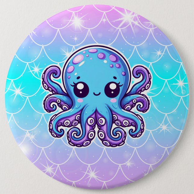 Niedlicher Blauoktopus Button (Vorderseite)