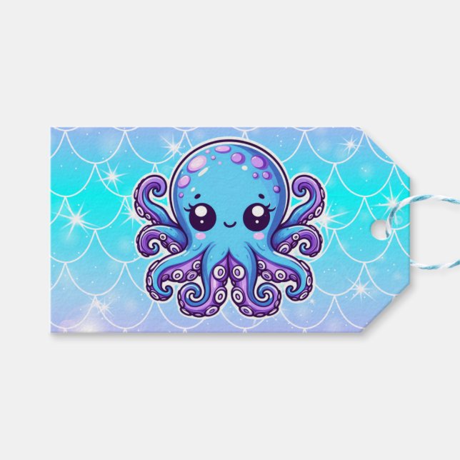 Niedlicher Blauoktopus Geschenkanhänger (Vorderseite (Horizontal))