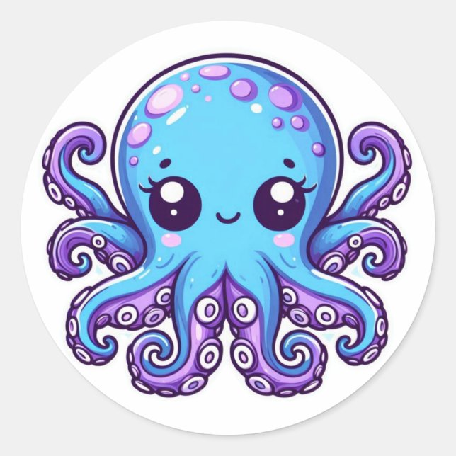 Niedlicher Blauoktopus Runder Aufkleber (Vorderseite)