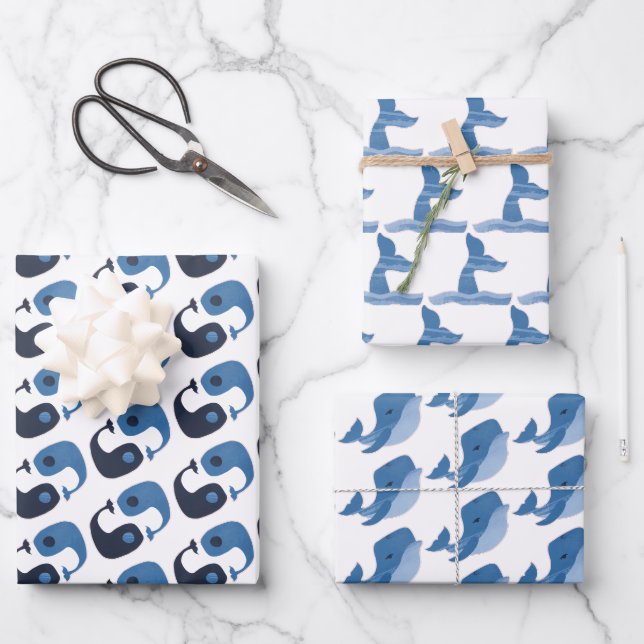 Niedlicher Blauwal Geschenkpapier Set (Vorderseite)