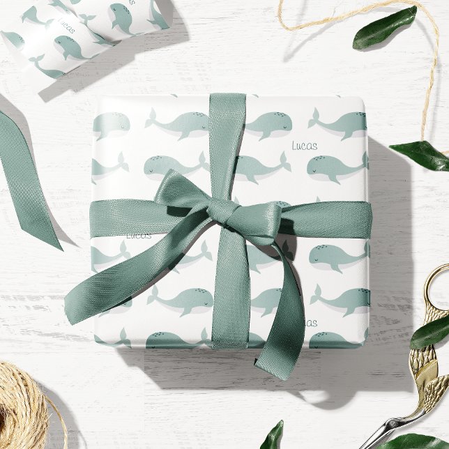 Niedlicher Blauwal mit Personalisiertem Namen Litt Geschenkpapier (Von Creator hochgeladen)