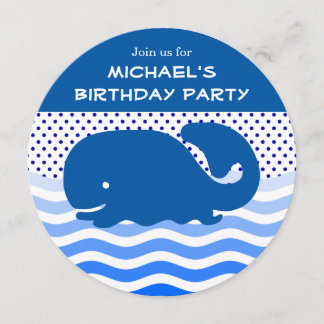 Niedlicher Blauwal Ozeanwachs Polka Dot Boy Geburt Einladung