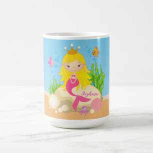 Niedlicher Blonde-Mermaid-Individuelle Name Kaffeetasse