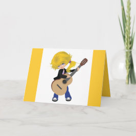 niedlicher blonder Gitarrenfelsen des Mädchens Karte
