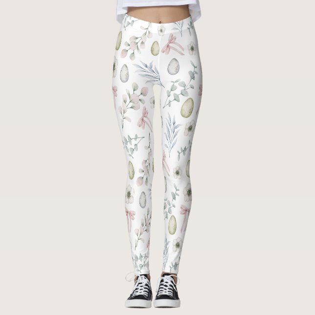 Niedlicher bloraler Gemusterter Ostern Leggings (Vorderseite)