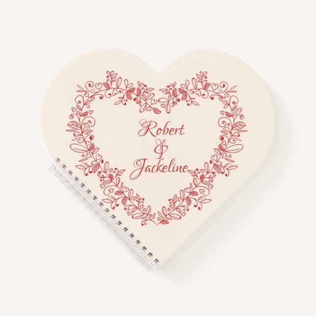 Niedlicher bloraler Vintager Roter Herzname Valent Notizbuch (Vorderseite)