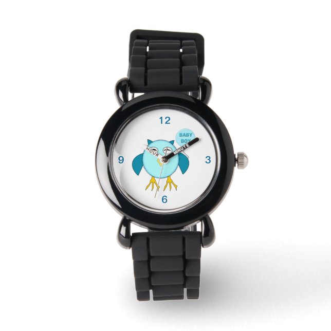 Niedlicher Blue Baby Bowl Owl Glitzer Watch Armbanduhr (Vorderseite)