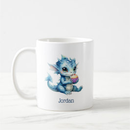 Niedlicher Blue Baby Dragon isst einen Cupcake Kaffeetasse